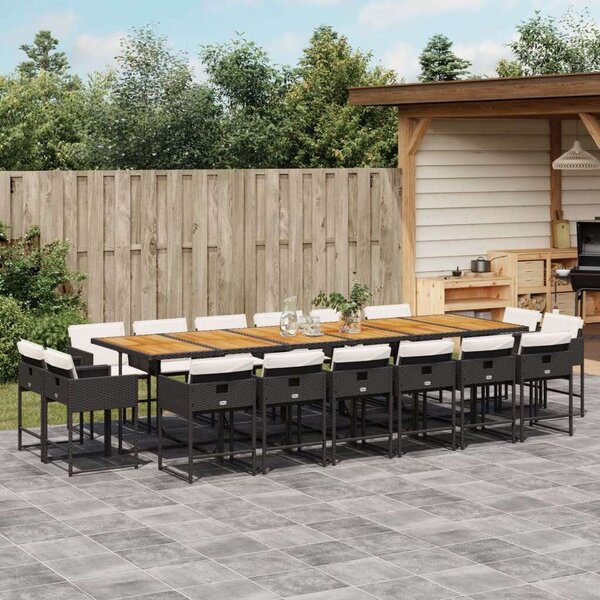 VidaXL - 17 Részes Kerti Étkezőgarnitúra - Polyrattan - Fekete