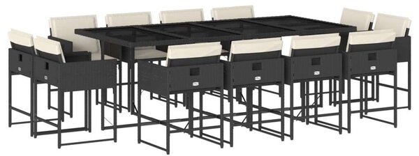 VidaXL 13 részes fekete polyrattan kerti ülőgarnitúra párnákkal