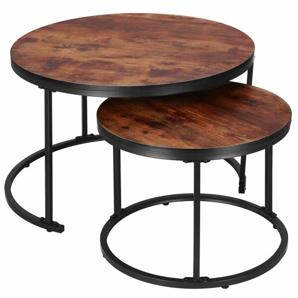 2 db egymásba rakható dohányzóasztal szett, acélváz, 70x70x47 cm és 50x50x40 cm, barna