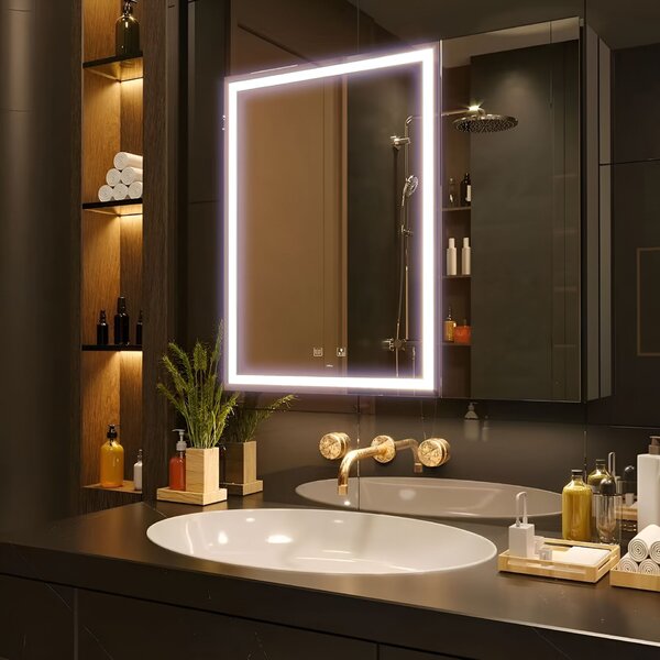 LED Tükör Szekrénnyel STRATO 75x70 cm Fehér – Teljes Világítás és Tágas Tárolóhely