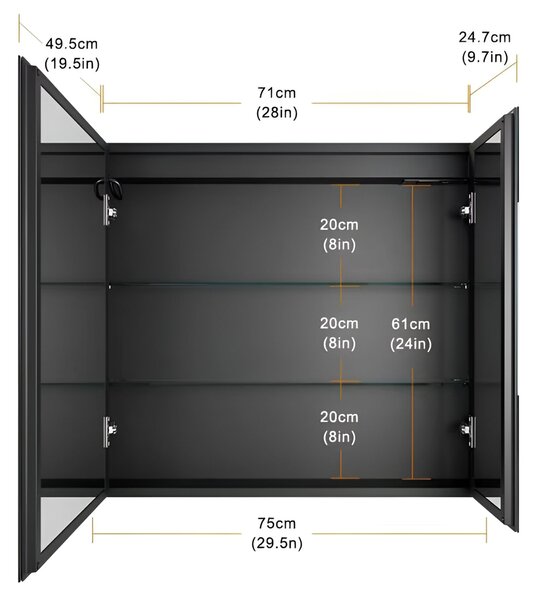LED Tükör Szekrénnyel STRATO 75x70 cm Fehér – Teljes Világítás és Tágas Tárolóhely
