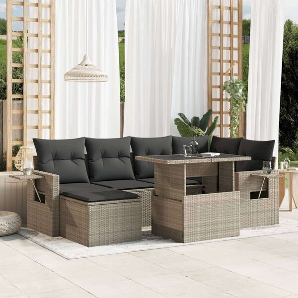 VidaXL 7 részes világosszürke polyrattan kerti ülőgarnitúra párnákkal