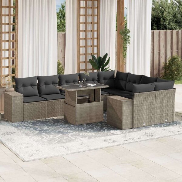 VidaXL Polyrattan Kerti Ülőgarnitúra - 10 részes, Világosszürke