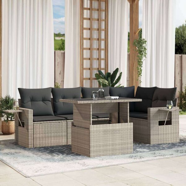 VidaXL Polyrattan Kerti Ülőgarnitúra - 6 részes, Világosszürke