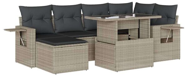VidaXL 7 részes világosszürke polyrattan kerti ülőgarnitúra párnákkal