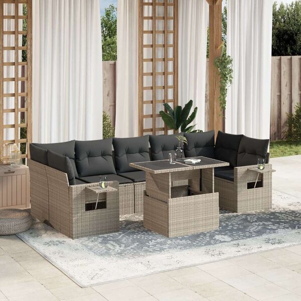 VidaXL Polyrattan Kerti Ülőgarnitúra - 8 részes - Világosszürke