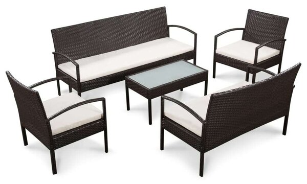 Polyrattan Kerti Bútorszett - 5 részes - Barna