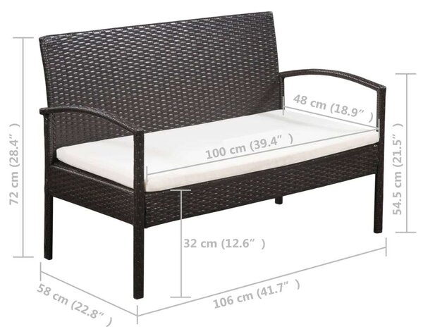 Polyrattan Kerti Bútorszett - 5 részes - Barna