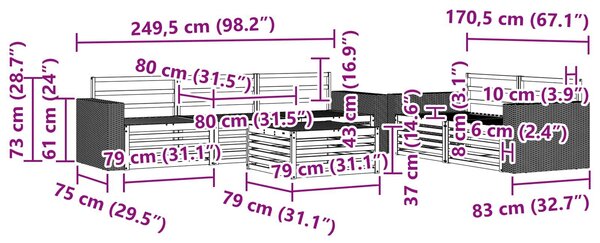 VidaXL Kültéri kanapé szett 6 pcs Természetes Tömör Akácfa