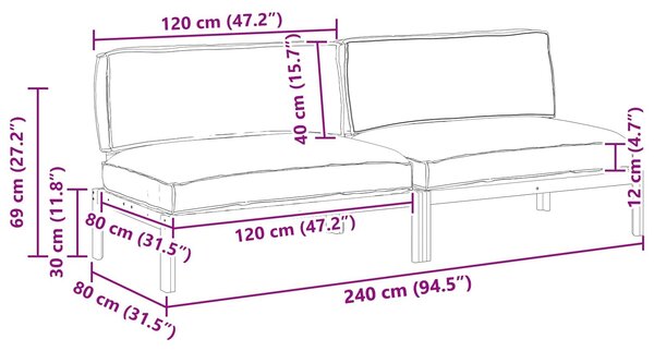 VidaXL Kanapé Szett párnával Antracit 240 x 80 x 69 cm Tömör Akácfa