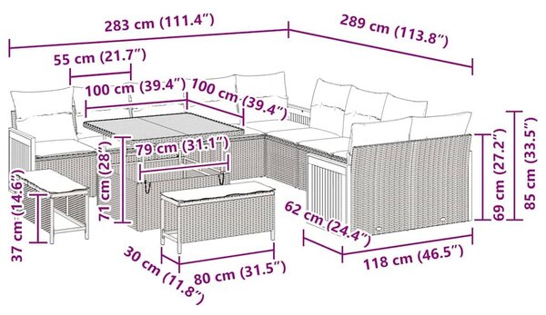 VidaXL Kerti Kanapé Szett párnával 13 pcs Beige és Világosszürke