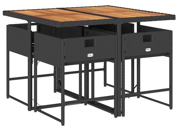VidaXL 5 részes fekete polyrattan kerti étkezőgarnitúra párnákkal