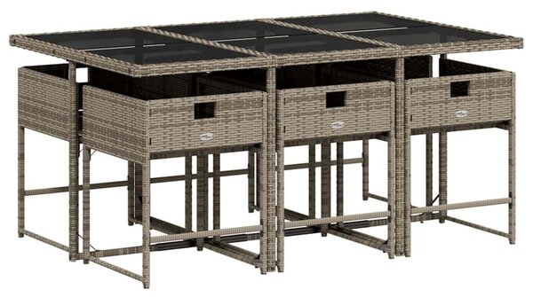 VidaXL 7 részes szürke polyrattan kerti étkezőgarnitúra párnával