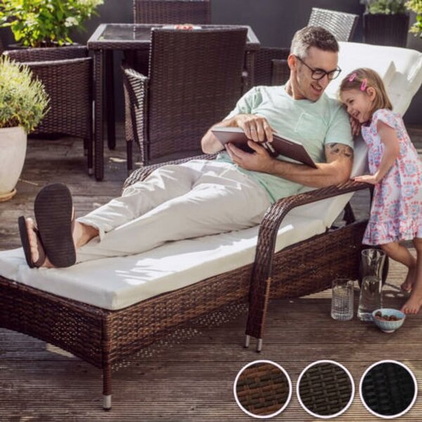 Elegáns rattan kerti nyugágy 3 színben, párnával - Fekete