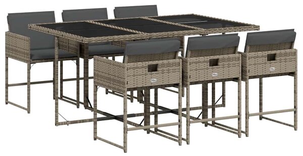 VidaXL 7 részes szürke polyrattan kerti étkezőgarnitúra párnával