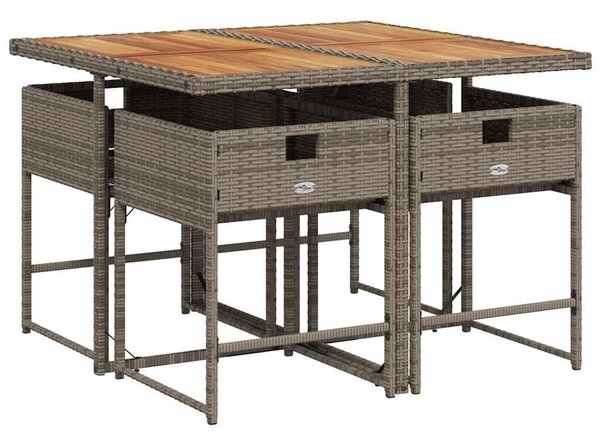 VidaXL 5 részes szürke polyrattan kerti étkezőgarnitúra párnával