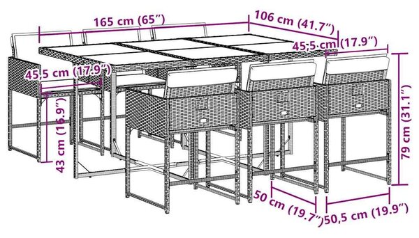 VidaXL 7 részes szürke polyrattan kerti étkezőgarnitúra párnával