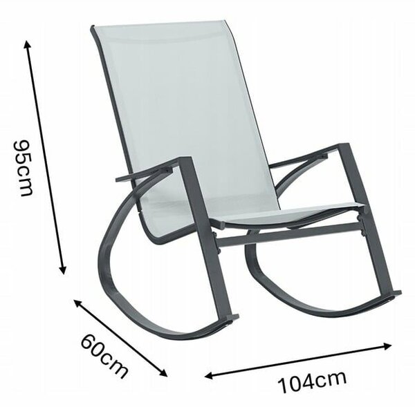 Kerti hintaszék, fém, textil, ergonomikus, 120 kg, 60x104x95 cm, kényelmes, szürke
