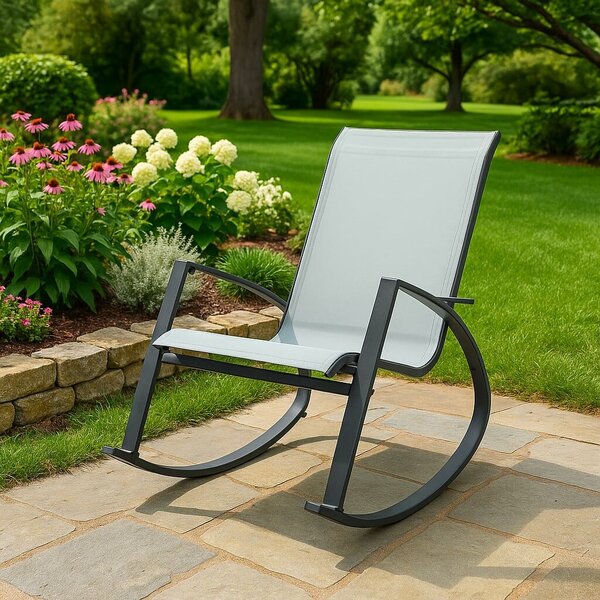 Kerti hintaszék, fém, textil, ergonomikus, 120 kg, 60x104x95 cm, kényelmes, szürke