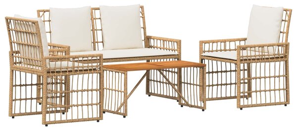 VidaXL Kültéri Bútor Szett 4 pcs Természetes és Krémszínű Fehér