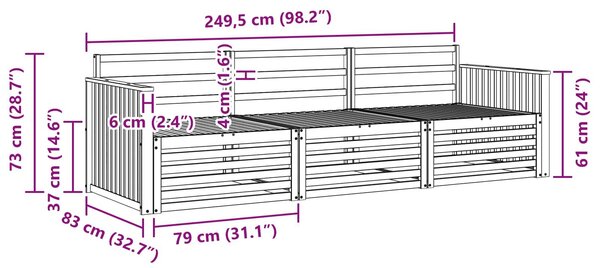 VidaXL Kültéri kanapé szett 3 pcs Természetes Tömör Akácfa