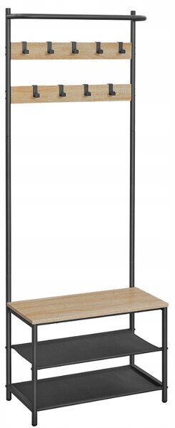 Fém előszobafal LOFT 180 cm, fekete/sanoma tölgy