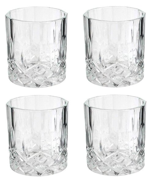 Whisky-s tároló üveg, 4 db pohárral, átlátszó - PUB