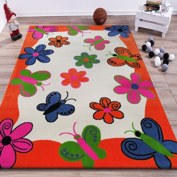 Narancssárga szőnyeg pillangókkal és virágokkal Szélesség: 133 cm | Hossz: 190 cm