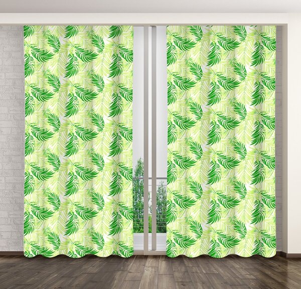 Kész függöny zöld, motívum zöld levelek Hossz: 250 cm