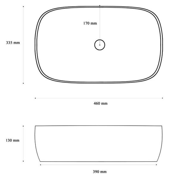 Gamma MIKI Pultra Szerelhető Mosdókagyló - 460x335x130 mm, Fehér