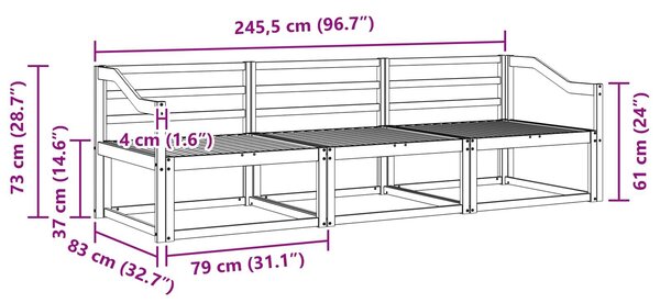VidaXL Kültéri kanapé szett 3 pcs Természetes Tömör Akácfa