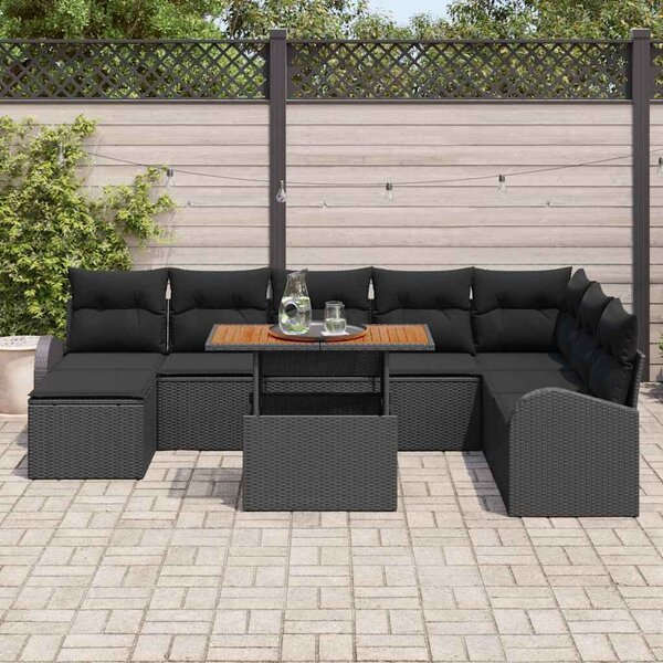 VidaXL Kerti Kanapé Szett tárolóval 9 pcs Fekete Poli rattan