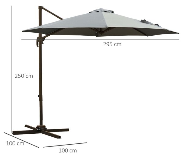 Outsunny Kerti Napernyő Karos Mechanizmussal, Állítható Dőlésszöggel, Ø2,95x2,5 m, Szürke