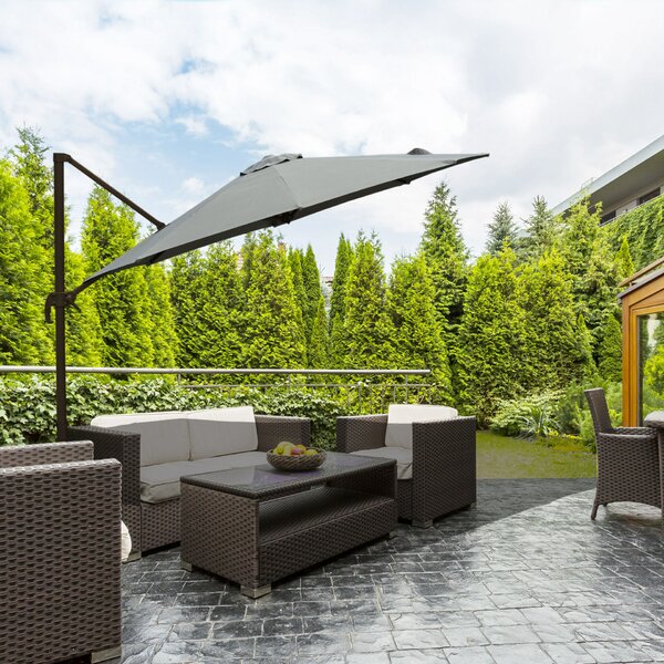 Outsunny Kerti Napernyő Karos Mechanizmussal, Állítható Dőlésszöggel, Ø2,95x2,5 m, Szürke