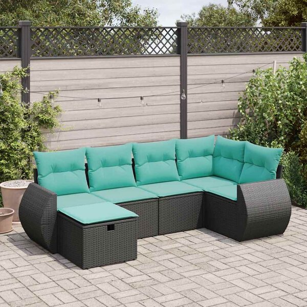 VidaXL 6 részes fekete polyrattan kerti ülőgarnitúra párnákkal
