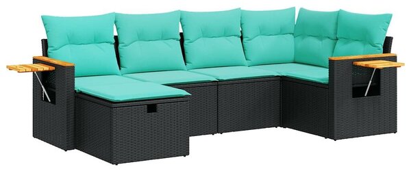 VidaXL 6 részes fekete polyrattan kerti ülőgarnitúra párnákkal