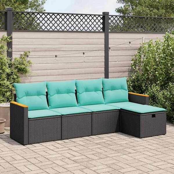 VidaXL 5 részes fekete polyrattan kerti kanapészett párnákkal