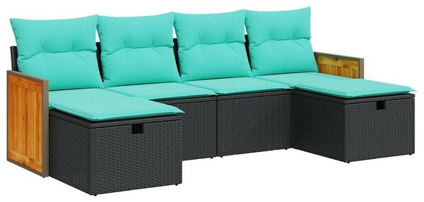 VidaXL 6 részes fekete polyrattan kerti ülőgarnitúra párnákkal