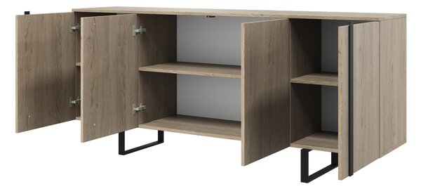 Verica komód 200 cm négyajtós - biszkvit tölgy / fekete lábak