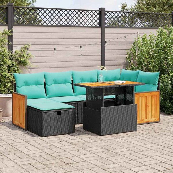 VidaXL 7 részes barna polyrattan akácfa kerti ülőgarnitúra párnákkal
