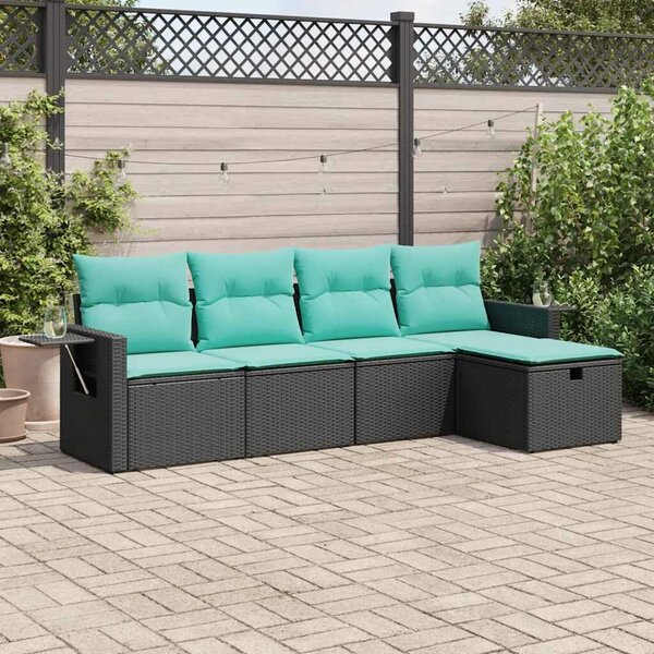 VidaXL 5 részes fekete polyrattan kerti kanapészett párnákkal