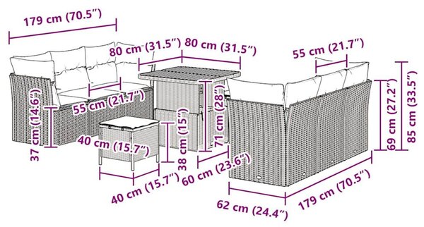 VidaXL Kerti Kanapé Szett 9 pcs Szürke polirattan