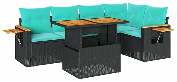VidaXL 6 részes fekete polyrattan akácfa kerti ülőgarnitúra párnákkal