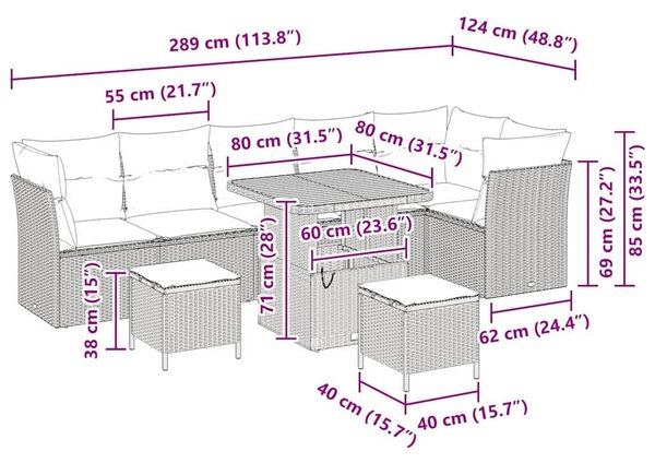 VidaXL Kerti Kanapé Szett 9 pcs Szürke polirattan
