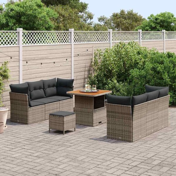 VidaXL Kerti Kanapé Szett 9 pcs Szürke polirattan