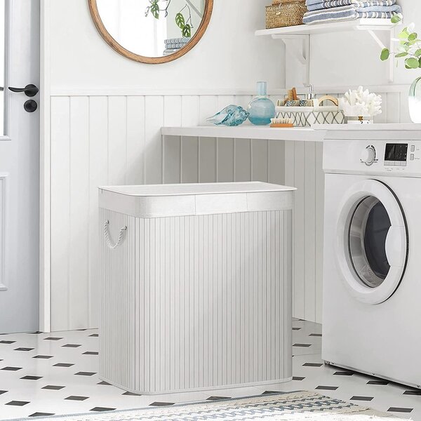 DORA bambusz szennyeskosár, 150 l, fehér SongmicsHome