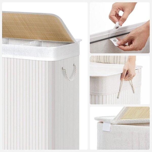 DORA bambusz szennyeskosár, 150 l, fehér SongmicsHome