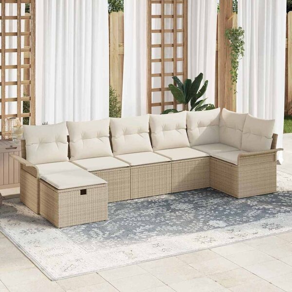 VidaXL Kerti Kanapé Szett párnával tárolóval 7 pcs Bézs Poli rattan