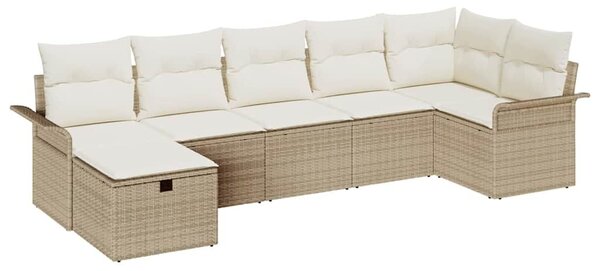VidaXL Kerti Kanapé Szett párnával tárolóval 7 pcs Bézs Poli rattan