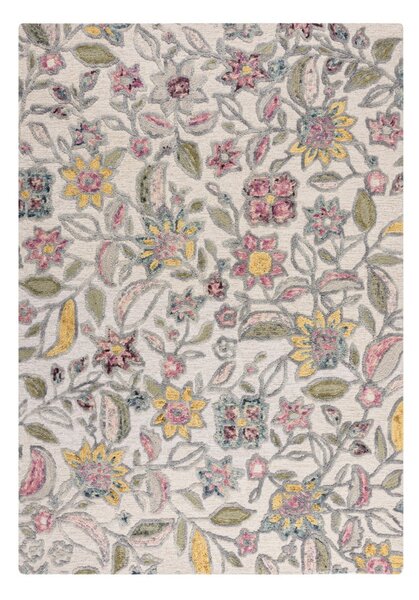 Krémszínű kézi szövésű gyapjú szőnyeg 120x170 cm Tania Floral – Flair Rugs